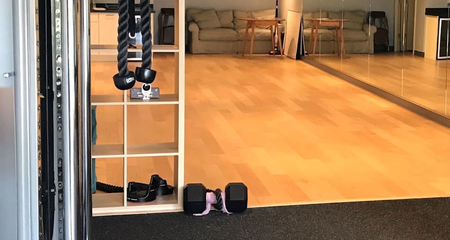 Cable trainer, suspension straps and the maple floor of the Eastlake studio, Seattle